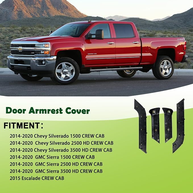 4PCS Door Armrest Cover Trim Kit Front&Rear Left Right Side Door Panel Arm Rest Bezel Synthesis Gray Compatible with 2014-2020 Chevy Silverado GMC Sierra