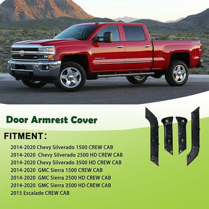 4PCS Door Armrest Cover Trim Kit Front&Rear Left Right Side Door Panel Arm Rest Bezel Synthesis Gray Compatible with 2014-2020 Chevy Silverado GMC Sierra
