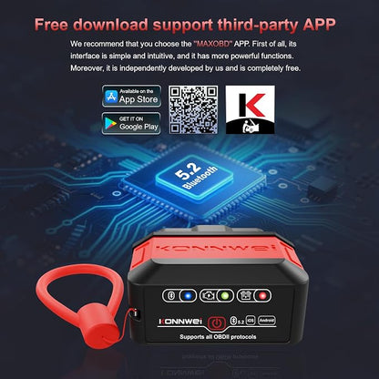 KONNWEI KW906 Red OBD2 Scanner Bluetooth (Red)