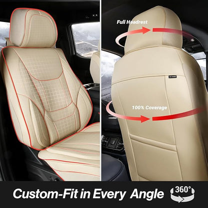 Coverland Custom SUV Car Seat Covers Full Set for [2024-2026 GMC Hummer EV SUV] - Protector Car Seat Cover Water Resistant Leather Memory Form Back Support Seat Cushion [Full Set-Beige]