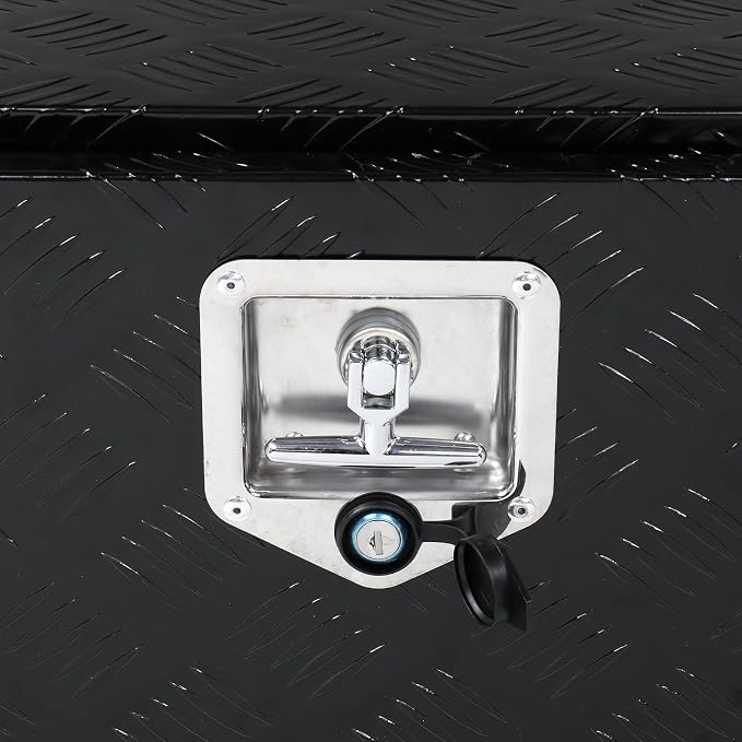 42“L x 17" W x 18" H Aluminum Underbody Truck Toolbox with Lock | Waterproof Square Truck Storage Organizer Chest for Pick Up Truck Bed, RV Trailer,Black,Tool Box with Lock