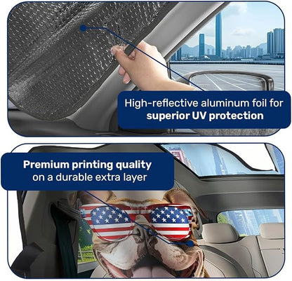 GENANY American Bulldog Windshield Sun Shade for Car SUV Truck (55x30 Inches), Sun Shade Windshield, Shades for Front Windows, Protector Blocks UV, Car Decor