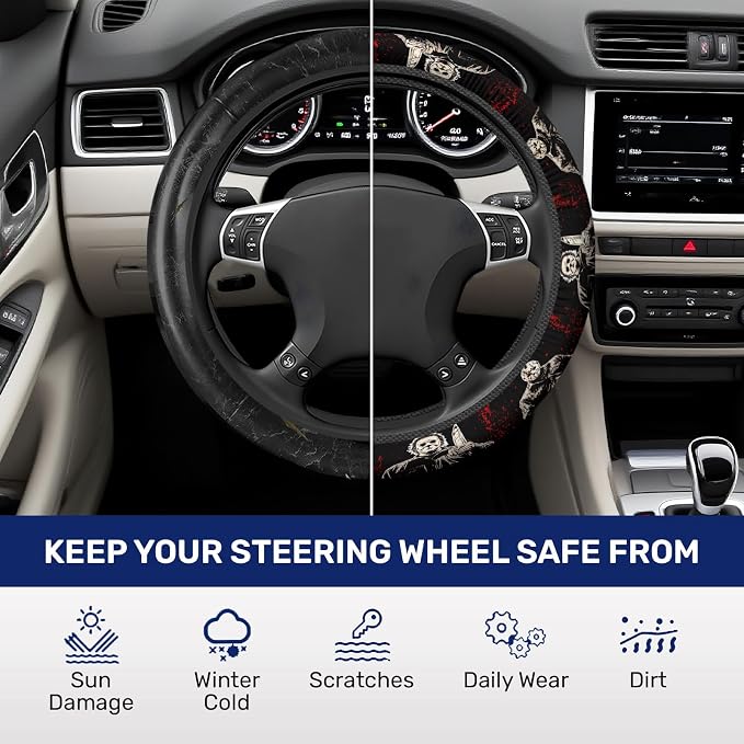 GENANY Horror Slasher Steering Wheel Cover, Non Slip Polyester Car Wheel Protector for Car SUV Truck, Universal 15 Inch