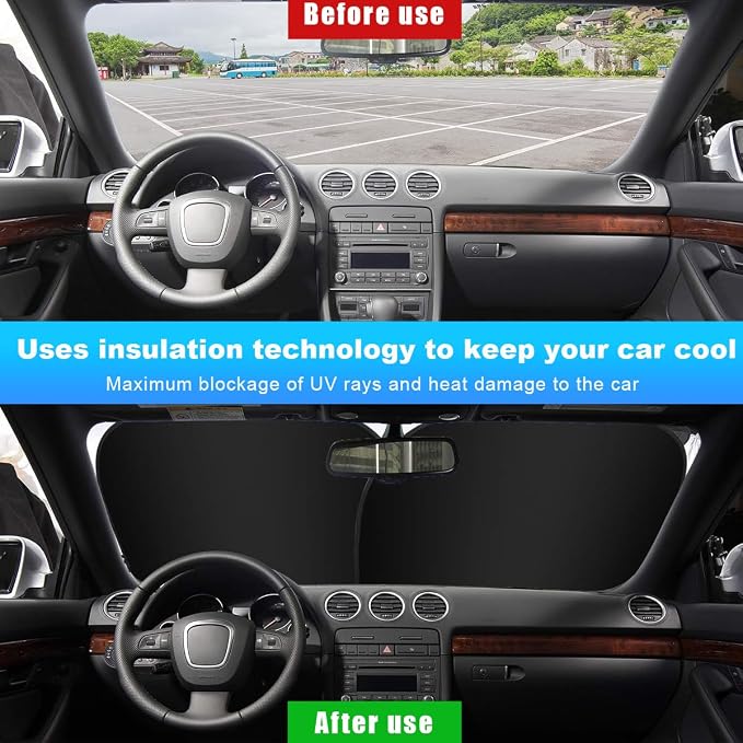 Ziciner 2 PCS Car Windshield Sun Shade, Auto Sun Heat and UV Rays Blocker, 33"×36" Foldable Automotive Front Window Sunshade Protector, Universal Vehicle Interior Accessories (Silver-L)