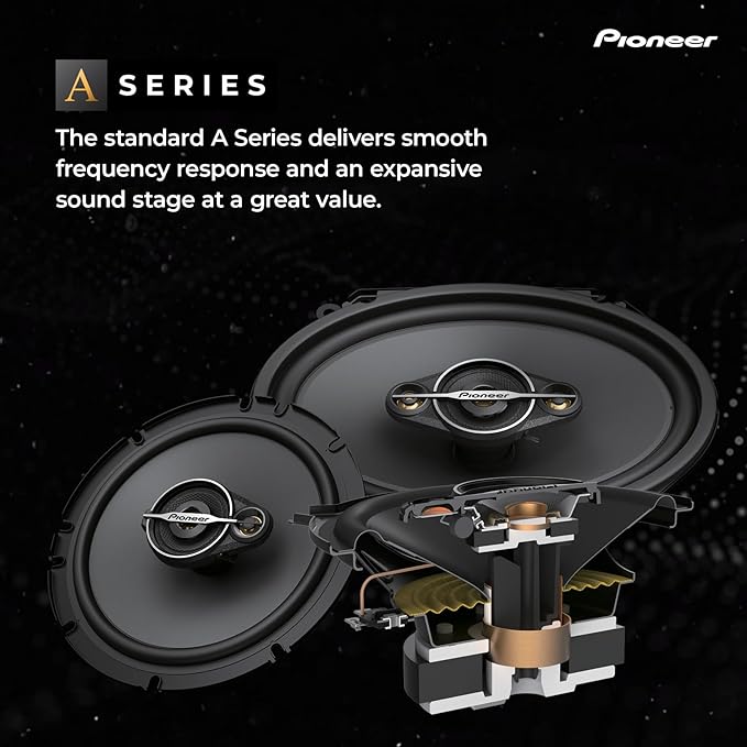 Pioneer A-Series Standard TS-A1671F 6.5” 3-Way Speakers (Pair) – 320W Max, Balanced Sound + Smooth Treble, Enhanced Bass, Ideal Factory Upgrade, Installation Adaptors Included