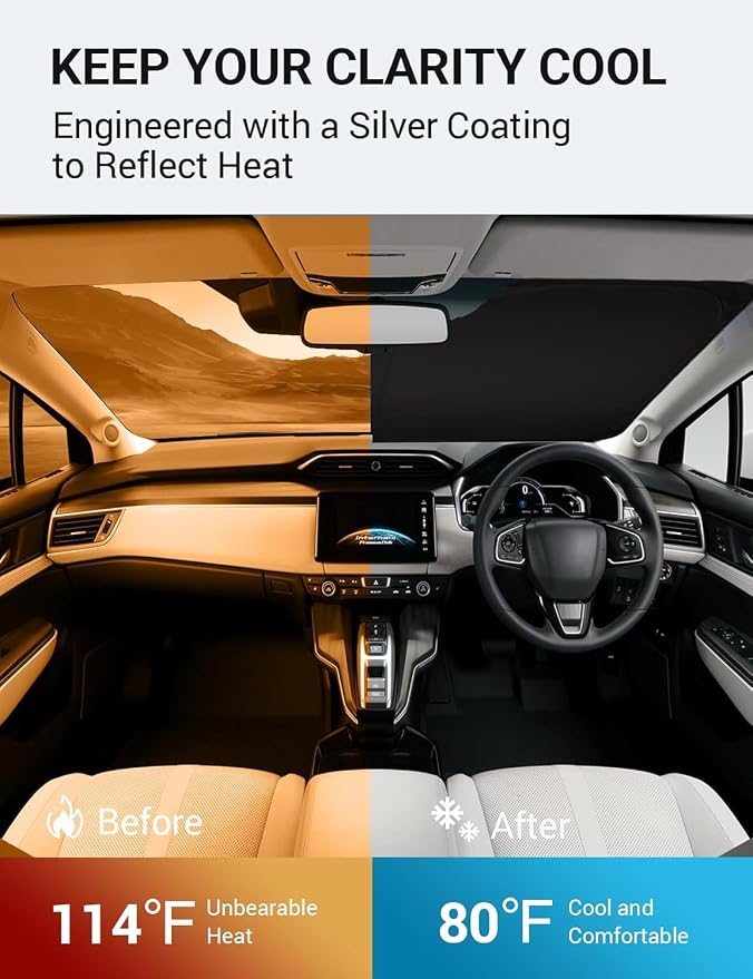 Proadsy 2026 Upgrade Windshield Sun Shade Custom Fit 2017-2021 Clarity Foldable Front Sunshade Protector Sun Visor Blocks UV Rays Keep Car Cooler