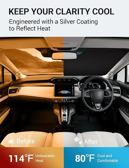 Proadsy 2026 Upgrade Windshield Sun Shade Custom Fit 2017-2021 Clarity Foldable Front Sunshade Protector Sun Visor Blocks UV Rays Keep Car Cooler