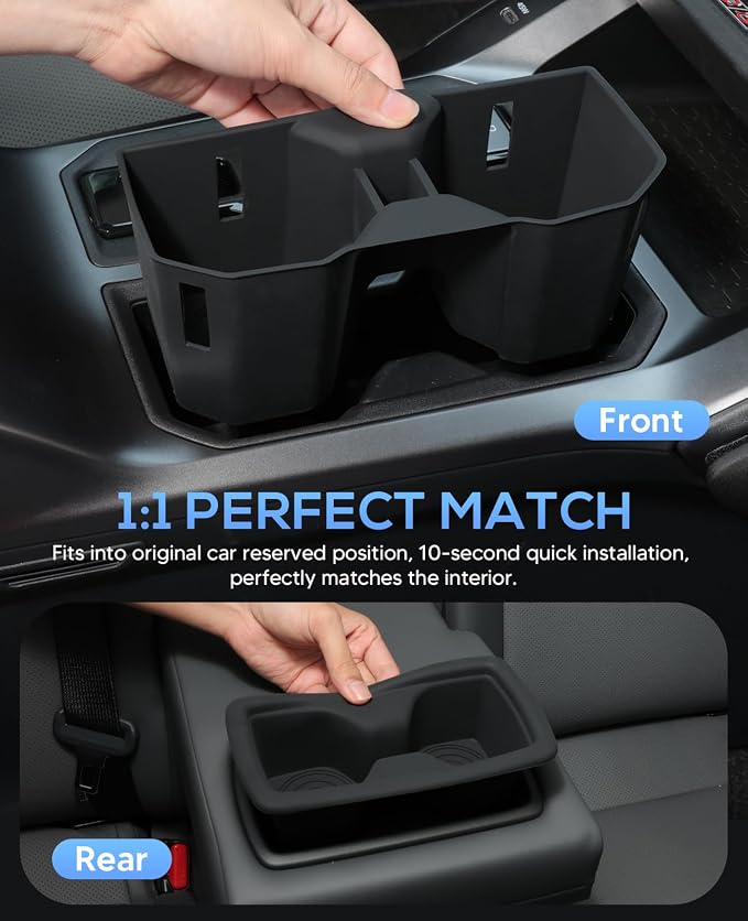 Autorder 2PCS Front & Rear Cup Holder Inserts for 2026 Toyota RAV4 LE SE XLE XSE Limited Hybrid Accessories - Anti-Slip Waterproof Silicone RAV4 Center Console Cup Holder Inserts - Black