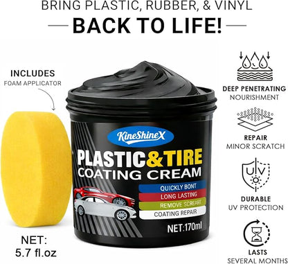 Black Trim Restorer, Plastic Restorer for Cars - Restore Faded Bumpers, Plastic, Trim, Vinyl & Rubber - Car Detailing Kit Tire Shine Applicator Shiny Stuff for Jeep, Truck Car Accessories - 6oz Paste