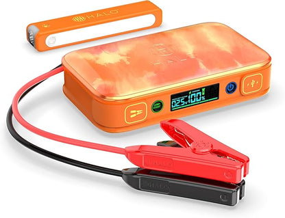 Halo Bolt PaL 1000 Portable Car Jump Starter | USB-A & USB-C Charger Ports, Digital Display, Powers Multiple Devices, Detachable Power Bank & Emergency Flashlight, Jumps Cars SUVs & Trucks — Orange