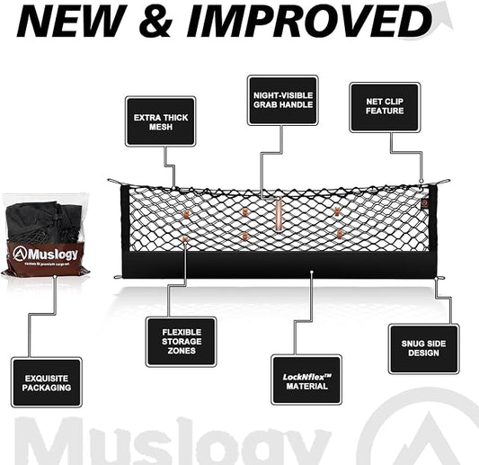 Muslogy Truck Bed Cargo Net Trunk Netting Compatible with 2018-2025 2026 Toyota Camry Accessories, Pickup Cargo Organizer SUV Sedan Storage Net w/Heavy Duty Carabiners