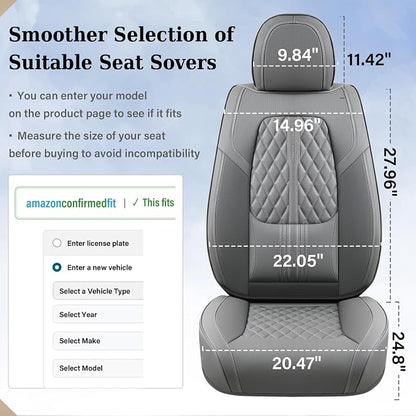 Coverado Car Seat Covers Full Set, Automotive Front and Rear Seat Covers with Backrest, Nappa Leather Car Seat Protectors Waterproof, Universal for Most Vehicles,Gray