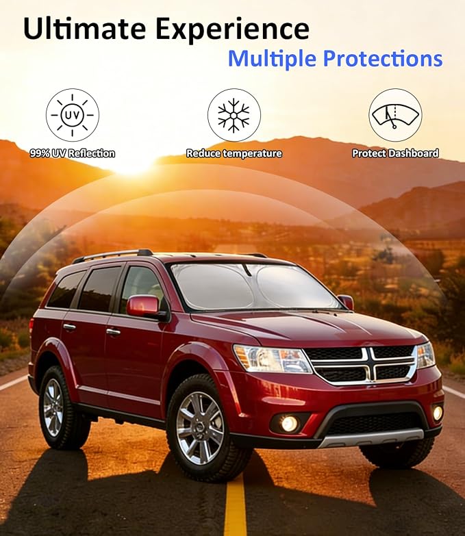 Windshield Sun Shade for 2009-2020 Dodge Journey Accessories Car Front Window Sun Visor & Heat Shield | 240T Sunshade Protection Blocks UV Rays Keep Your Car Cooler