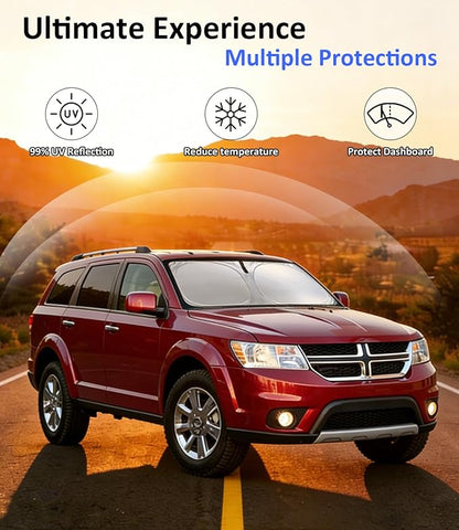 Windshield Sun Shade for 2009-2020 Dodge Journey Accessories Car Front Window Sun Visor & Heat Shield | 240T Sunshade Protection Blocks UV Rays Keep Your Car Cooler