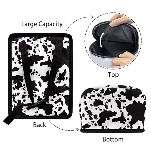 White Black Cow Car Trash Can Cow Car Accessories Leak Proof Trash Bag with Lid and Zipper Portable Collapsible Garbage Can Multipurpose Storage Organizer Car Trash Bag Hanging Cute