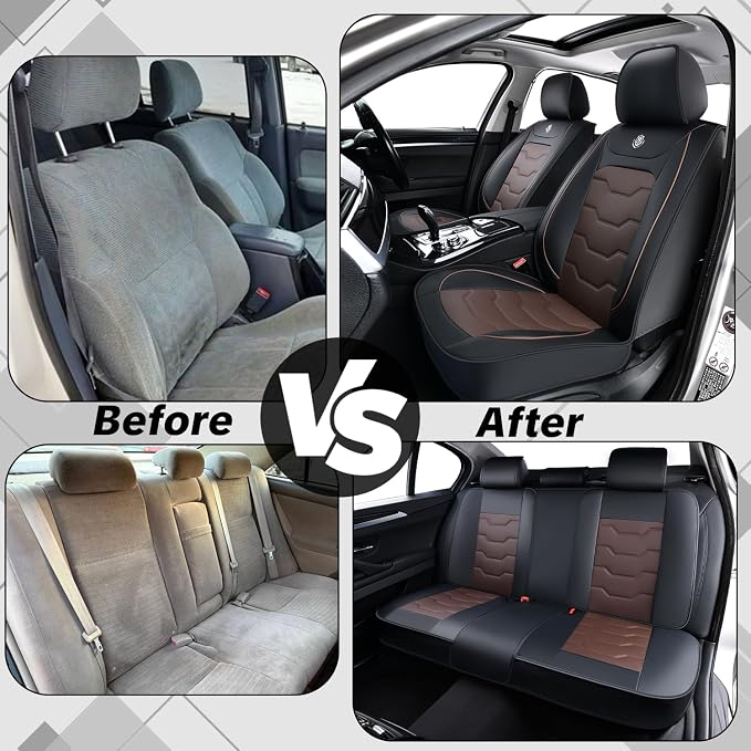 Car Seat Covers, Universal Fit for Most Vehicles, Waterproof Leather, Pet-Friendly Car Seat Covers, 5-Piece Complete Set, Protects Car Seats, Upgrades Interior, Airbag Compatible