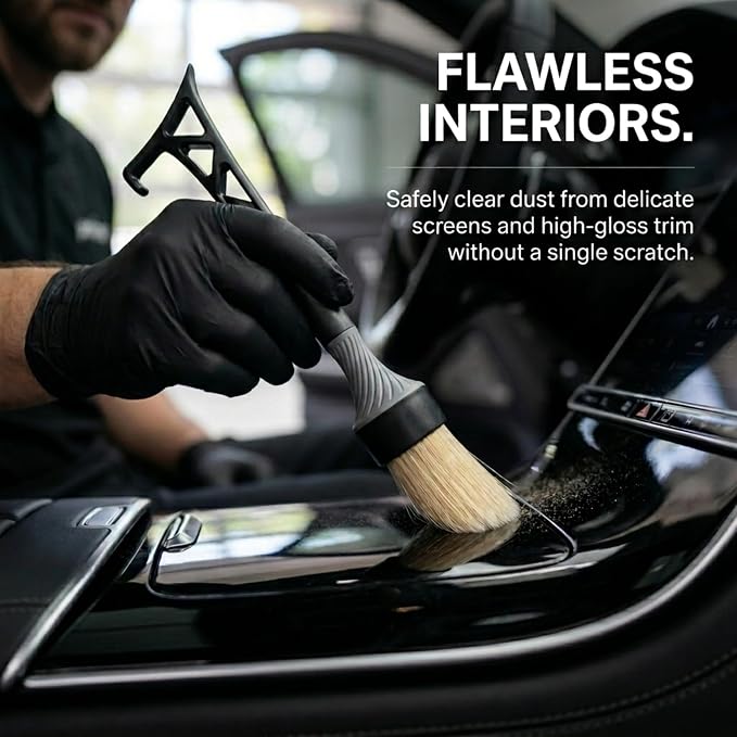 Boars Hair Detailing Brush, 3 in 1 Patent Pending in House Design from Proper. Detail Automotive Interior or Exterior, get Professional Results with Proper Detail Brushes Car Detailing