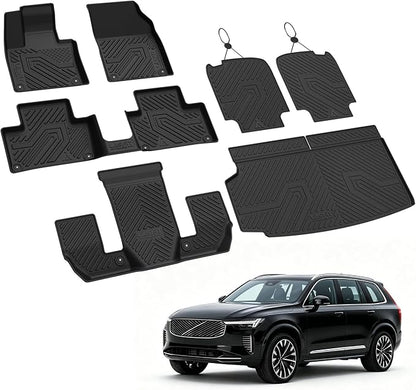 LASFIT Floor Mats & Cargo Liner for 2016-2026 Volvo XC90 Non-PHEV 6 Seats Only, Custom Fit All Weather TPE Floor Liners, Refined Interior Protection, 1st 2nd 3rd Row Mats, Trunk Mat & Backrest Mats