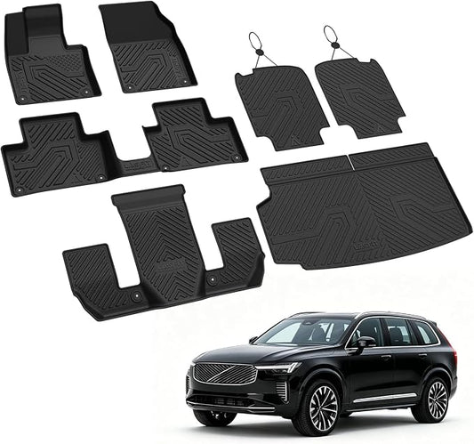 LASFIT Floor Mats & Cargo Liner for 2016-2026 Volvo XC90 Non-PHEV 6 Seats Only, Custom Fit All Weather TPE Floor Liners, Refined Interior Protection, 1st 2nd 3rd Row Mats, Trunk Mat & Backrest Mats