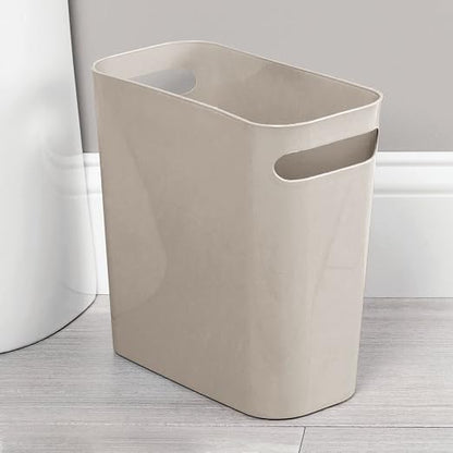 mDesign Plastic Small Trash Can, 1.5 Gallon/5.7-Liter Wastebasket, Narrow Garbage Bin with Handles for Bathroom, Laundry, Home Office - Taupe