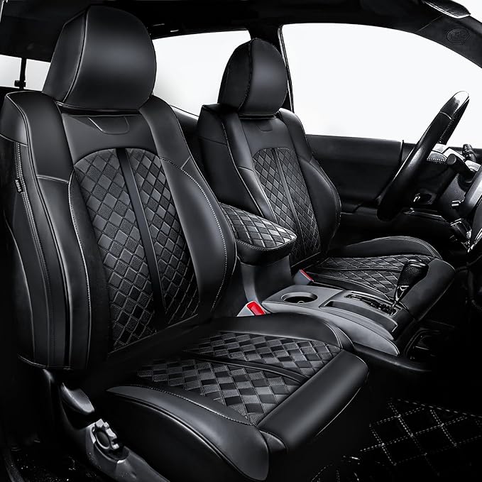 Carlimeki Tacoma Seat Covers Custom Fit for 2005 2006 2007 2008 2009 2010 2011 2012 2013 2014 2015 Crew Cab 2nd Gen Tacoma Base, PreRunner, TRD Pro - Center Console Armrest Covers - Fully Covered