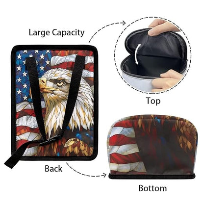 Talayituse Eagle American Flag Print Car Trash Can Portable Auto Garbage Bin Multifunctional Vehicle Interior Accessories with Adjustable Straps Universal Fit Truck SUV Sedan