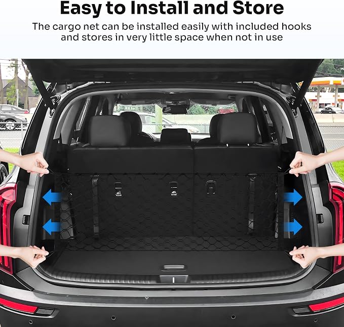 Canvcle Trunk Cargo Net for 2020-2026 Kia Telluride Accessories Envelope Style Mesh Trunk Net Organizer and Storage Stretchable Adjustable Elastic Nylon Rear Cargo Netting with Hooks