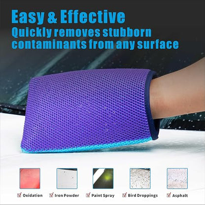 Auto Detailing Clay Bar Mitt, Detailing Clay Mitt for Paint, Glass, Wheels, Car’s Paint Claying, Paint Prep for Wax, Polish and Sealant (8.7in. x 5.7in, Purple)