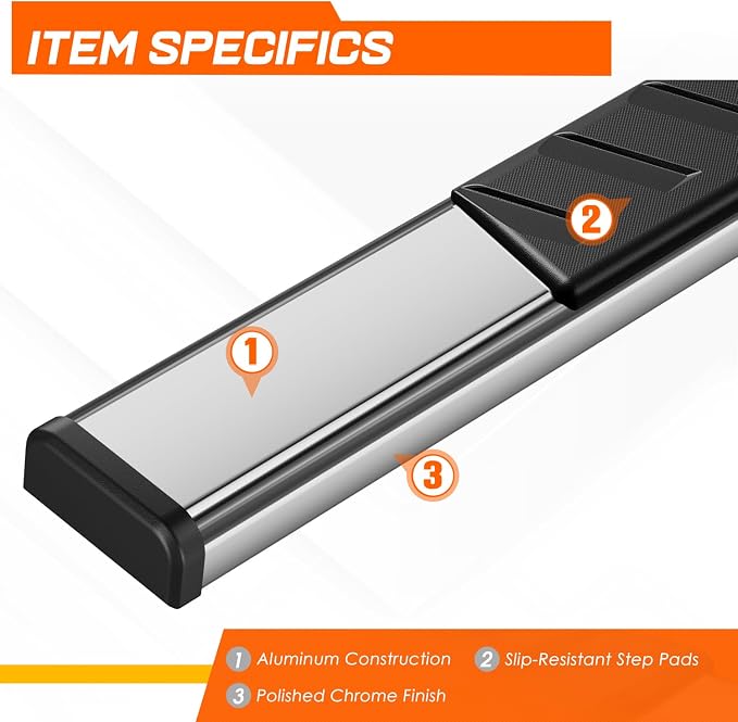 [Pair] 5 Inch Chrome Stainless Running Boards/Side Step Bars/Nerf Bars Compatible with 04-14 Ford F150 Crew Cab