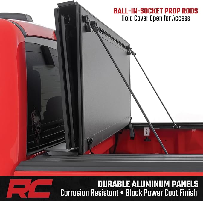 Rough Country Hard Flip-Up Truck Bed Tonneau Cover for Ford F-150 (2015-2020) - Flush Folding Aluminum Bed Cover