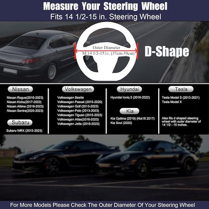 D Shaped Steering Wheel Cover, Flat Bottom Car Wheel Cover 14 1/2-15 inch (37-39 cm), Non-Folding Packaging, Microfiber Leather, Black with Carbon Fiber Pattern