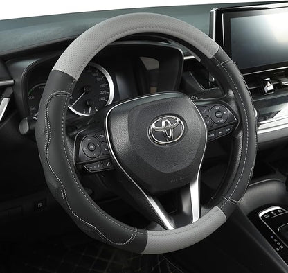 West Llama 3D Texture Steering Wheel Cover for Toyota, Anti-Slip Design, Premium Leather, Custom Fit for 14.5-15 inch, Stylish Interior Decoration(Gray+Black-Standard Size)