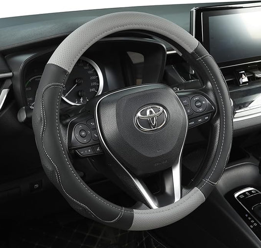 West Llama 3D Texture Steering Wheel Cover for Toyota, Anti-Slip Design, Premium Leather, Custom Fit for 14.5-15 inch, Stylish Interior Decoration(Gray+Black-Standard Size)