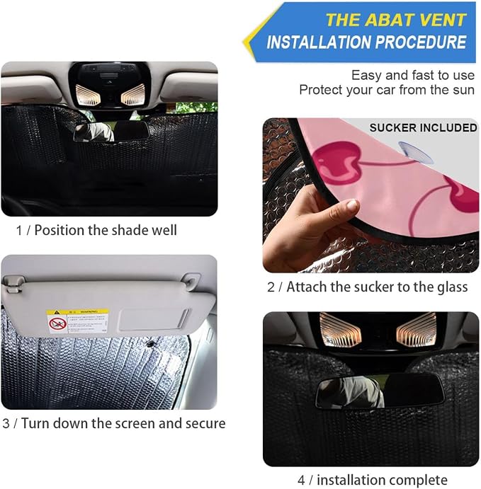 Bow Cherry Pink Windshield Sun Shade Blocks UV Rays Sun Visor Protector Sunshade Accordion Folding Sun Reflector Auto for Car Truck SUV to Keep Your Vehicle Cool
