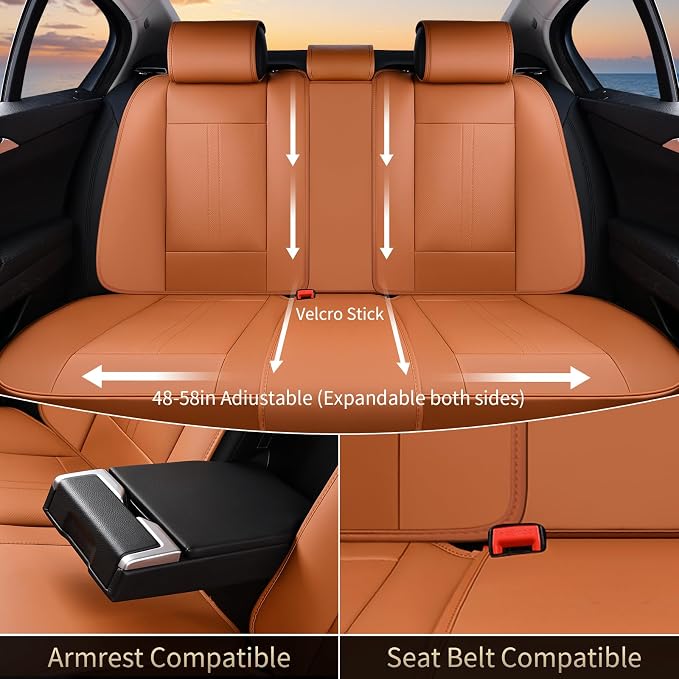 FLORICH Seat Covers, Car Seat Covers Full Set, Luxury Nappa Leather Seat Covers, Breathable and Waterproof Car Seat Protector 5 Seat, Automotive Seat Covers Universal Fit for Most Cars-Brown