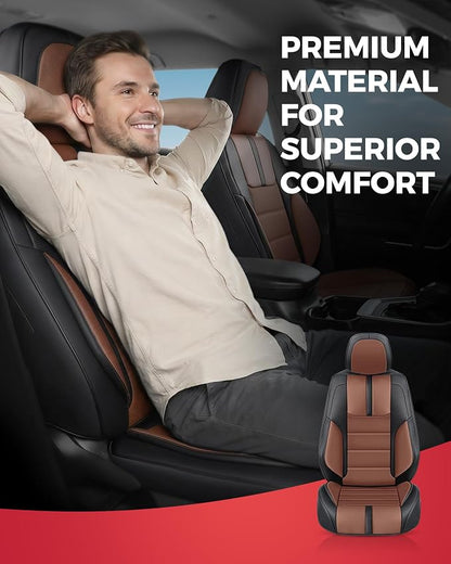FREESOO Universal Front Seat Covers, Waterproof Faux Leather Automotive Seat Covers with Carbon Fiber Texture Seat Belt Pads, Anti-Slip Airbag Compatible Car Seat Protectors for Cars SUVs Trucks