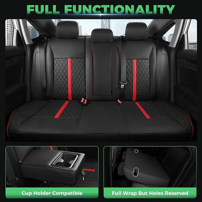 for Honda Civic Leather Seat Covers, Hatchback EX-L Sport Touring 2022-2026, Custom Fit Car Seat Cover Full Set, Waterproof Accessories, Black Red (60/40 Split Benches-with Rear Armrest)