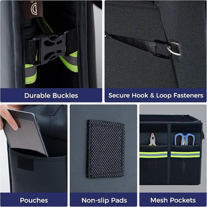 Coverado Car Trunk Organizer - 70L Nappa Leather Trunk Organizer for SUV with Lid, Multi Collapsible Car Storage Organizer Foldable, Multi Compartments with 2 Straps for SUV/Truck