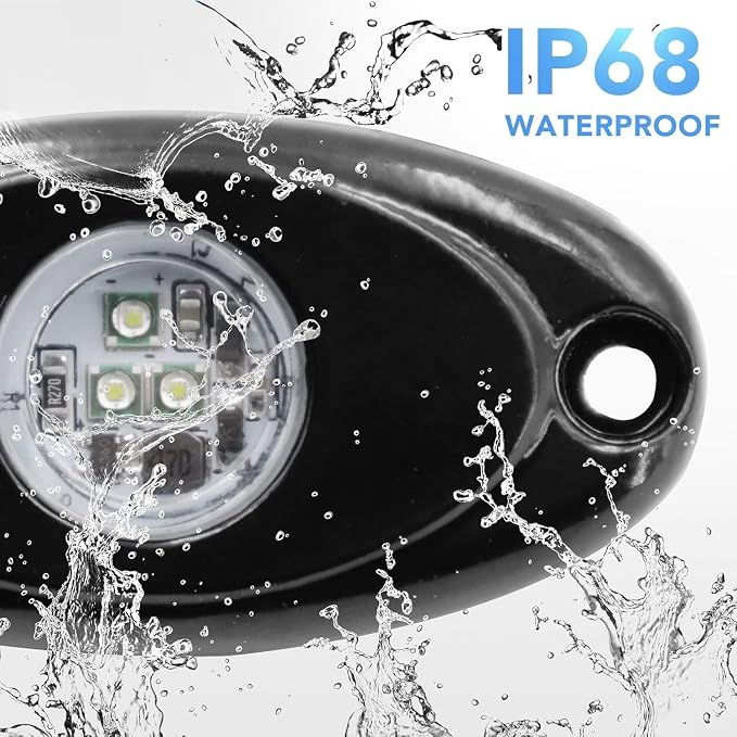 YONEDA 4 Pods White Rock Lights 6000K 3LED Bright LED Underglow Lights IP68 Waterproof for Trucks SUV UTV ATV RZR Car Boats Pickup Motorcycle