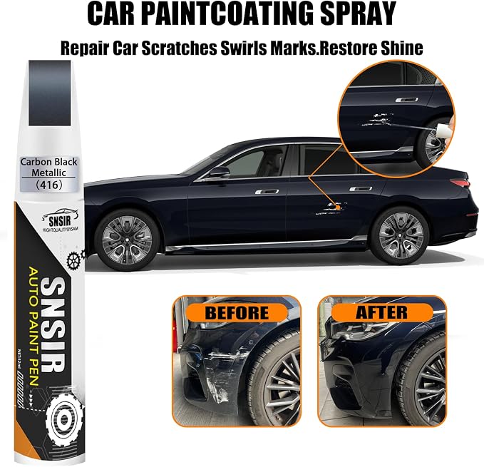 Car Touch up Paint(416 Carbon Black Metallic) Compatible with BMW | Automotive Paint Pen for BMW 5/7/8/X2/X3/X4/X5/X6/X7/XM/i5/i7, Car Paint Pen Scratch Repair Two-In-One Touch Up Paint