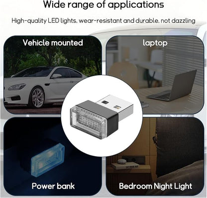 Dickno 4 PCS USB LED Car Interior Atmosphere Lamp, Portable Mini LED Night Light, Plug-in USB Interface Trunk Ambient Lighting Kit, Vehicle Interior Accessories (Pink+Blue+Red+Ice Blue)