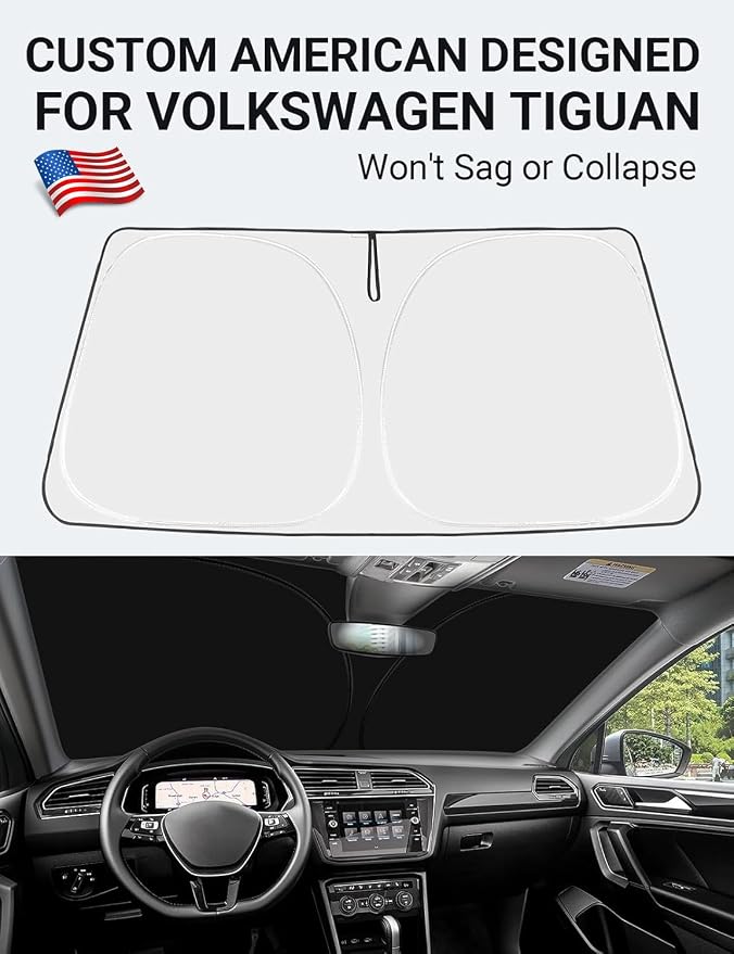 Proadsy 2026 Upgrade Front Windshield Sun Shade Foldable Sunshade Protector Custom Fit 2018-2024 VW Tiguan Crossover SUV Base Premium Limited Touring Accessories