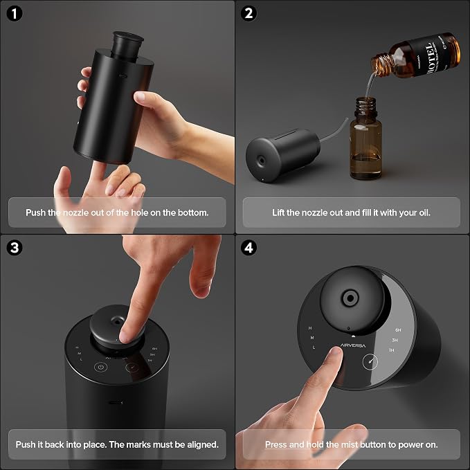Waterless Essential Oil Diffuser Starter Kit with 30mL Hotel Scent Fragrance Oil Inspired by Ritz-C., Battery Operated Premium Portable Mini Scent Air Machine for Home Car Office, Gold ANX