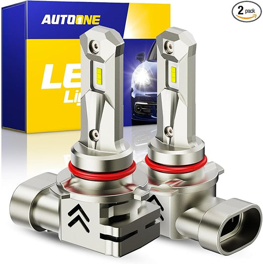 AUTOONE 9005 LED Light Bulbs, 40,000LM 6X Ultra Bright 6000K Cool White, 1:1 Halogen Mini Size HB3, 60,000Hrs Lifespan, Plug and Play, Fog Light or Daytime Running Light, Pack of 2