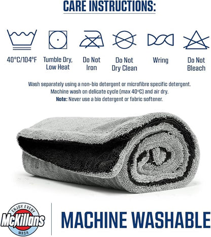 McKillans® Extra Large Dual-Color Car Drying Towel XL - Edgeless & Ultra Soft & Absorbent - 36" x 28" - 1200 GSM Twisted Loop Microfiber Towel for Cars - Drying Towel Car Detailing - Car Wash Towels