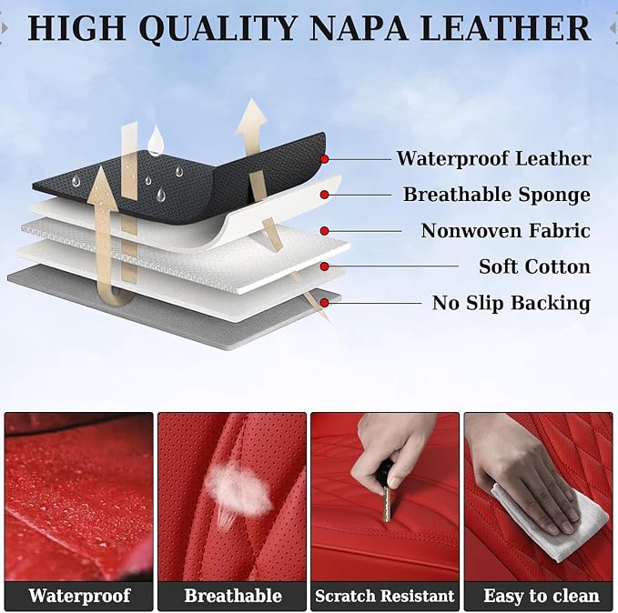 Coverado Car Seat Covers, Car Seat Covers Front Seats, 2-Pack Front Seat Cover, Nappa Leather Waterproof Seat Covers, Car Seat Protectors, Automotive Seat Covers Universal Fit for Most Vehicles