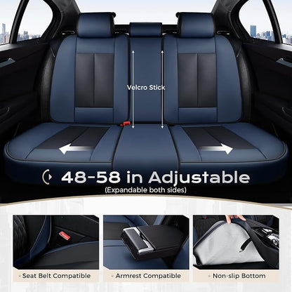 Coverado Car Seat Covers, Front and Back Seat Covers, Universal Seat Cover for Cars with Lumbar Support, Faux Leather Car Seat Protector Waterproof Car Seat Cushions Fit for Most Vehicles (Blue&Black)