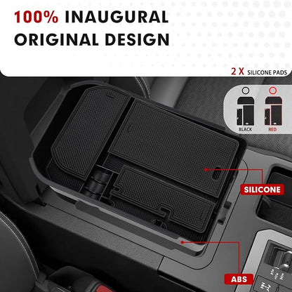 Autorder Center Console Organizer for 2024 2025 2026 Toyota Land Cruiser 250 Prado J250 LC250 Accessories Armrest Storage Box Secondary Insert Tray with Black & Red Silicone Mats(Not for Cool Box)