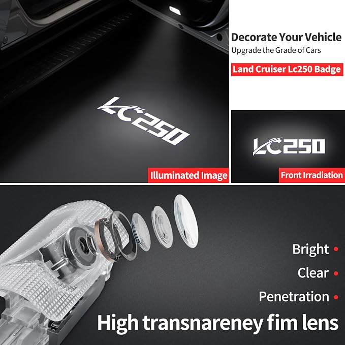 2 Pack Car Door Light Logo Projection Lamp for 2024 2025 2026 Toyota Land Cruiser 1958 250 Lc250 First Edition No Fade HD LED Car Welcome Projection Lamp, Ambient Foot Light (2 Pieces)