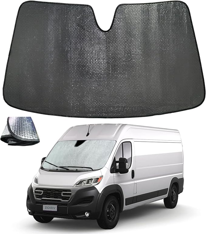 Car Windshield Sun Shade for 2014-2025 Dodge RAM ProMaster Full Size Cargo Van Chassis Cab Cutaway - 5-Layer Bubble Foldable Front Window Sunshade Sun Visor Accessories - Blocks Heat & UV Rays